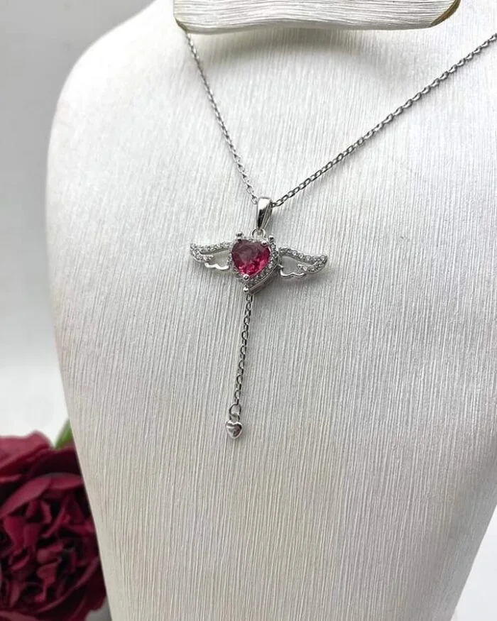 سلسله القلب المجنح الأحمر – Winged heart necklace - الصورة 2