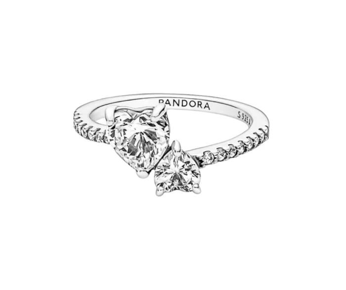 Pandora خاتم قلبين لون ابيض
