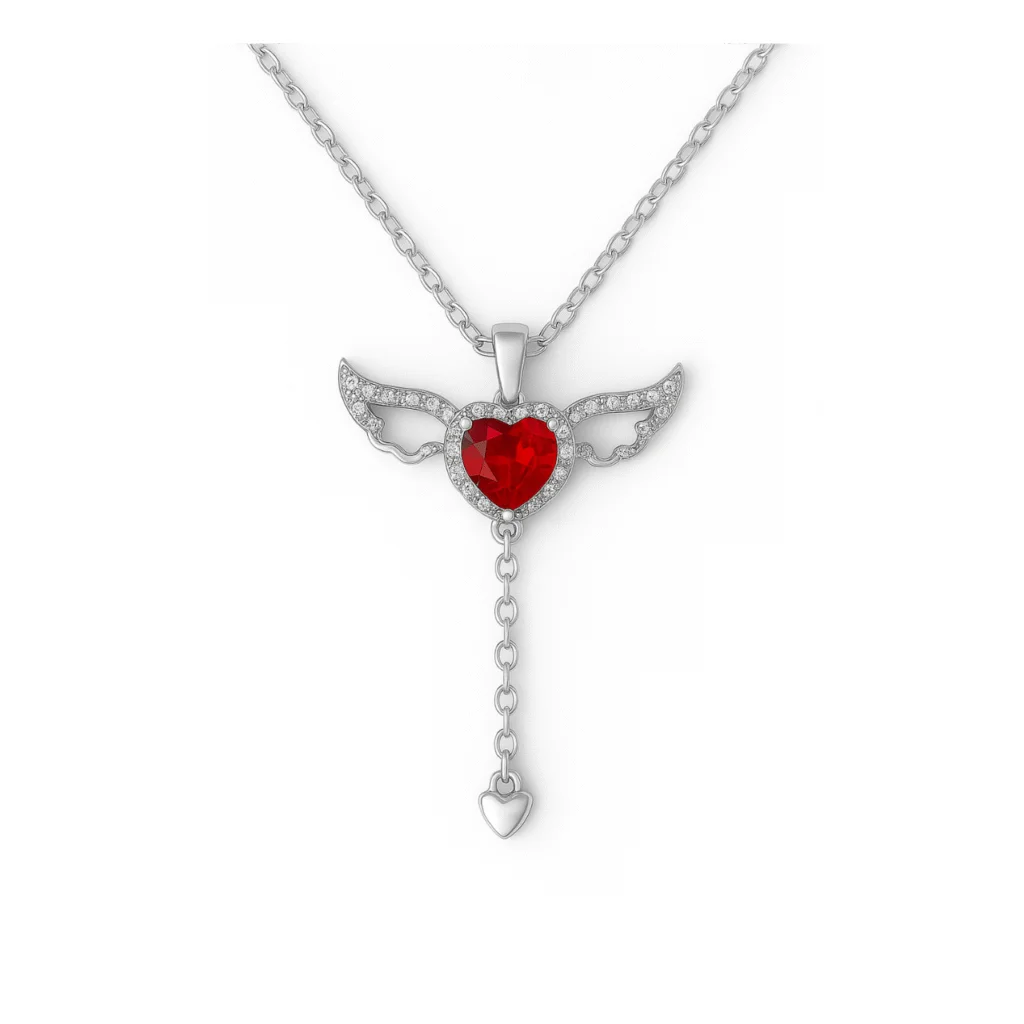 سلسله القلب المجنح الأحمر – Winged heart necklace